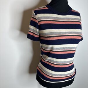 VTG 90s Y2K Striped Baby Tee Short Sleeve Blouse Whimsigoth Grunge Sz Small